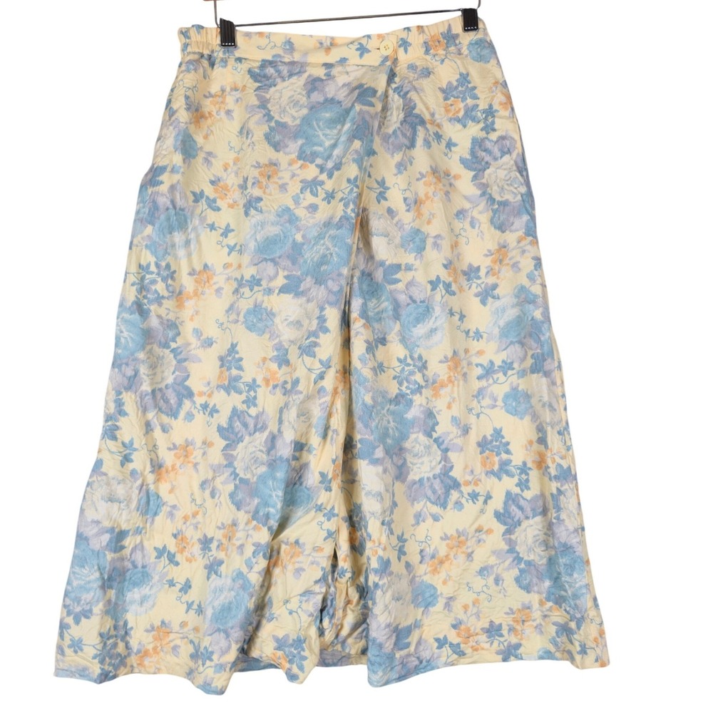 Napa Valley VTG Floral Wrap Midi Skirt‎ Yellow Blue Size 10 Cottagecore